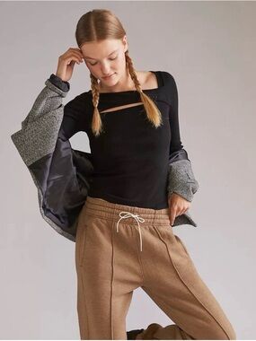 Citizens of Humanity Iris Long Sleeve Cut Out Top Ribbed Black